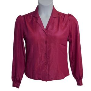 VINTAGE 90s magenta raspberry polka-dot button up‎ barbiecore blouse S